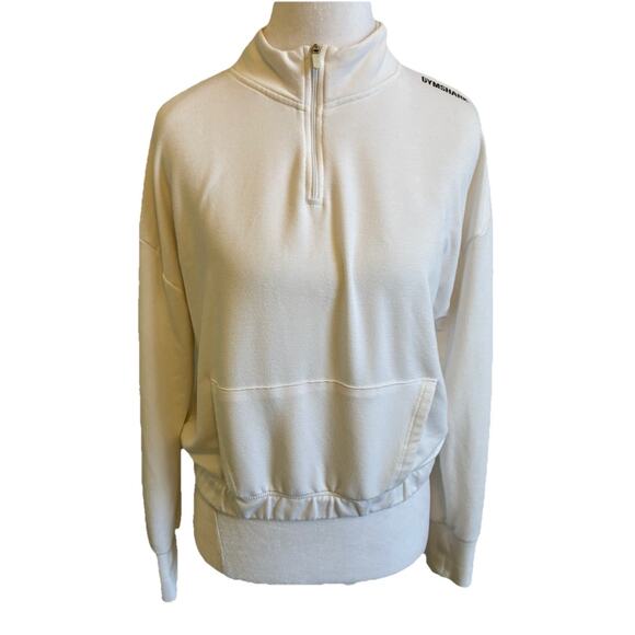 Gymshark Pullover White Sweatshirt Cropped Front Pocket 1/2 Zip Comfy Soft Gym L - Picture 3 of 14